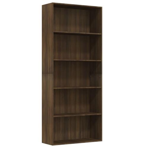 Bogreol m. 5 hylder 80x30x189 cm konstrueret træ brun egetræ