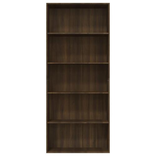 Bogreol m. 5 hylder 80x30x189 cm konstrueret træ brun egetræ