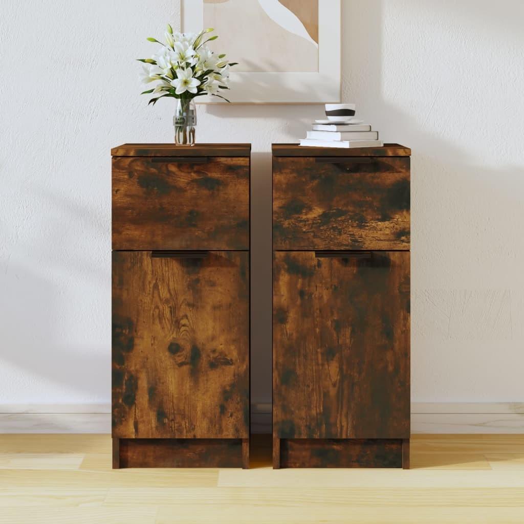 Skænke 2 stk. 30x30x70 cm konstrueret træ røget egetræ