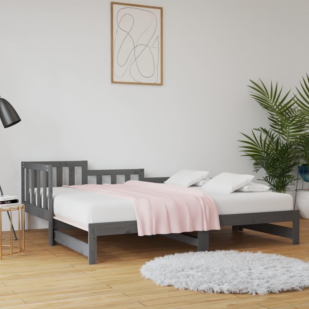 Daybed med udtræk 2x(80x200) cm massivt fyrretræ grå