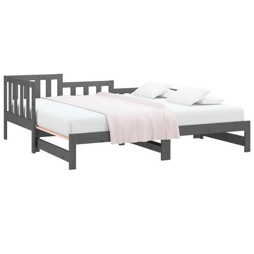 Daybed med udtræk 2x(80x200) cm massivt fyrretræ grå