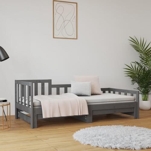 Daybed med udtræk 2x(80x200) cm massivt fyrretræ grå