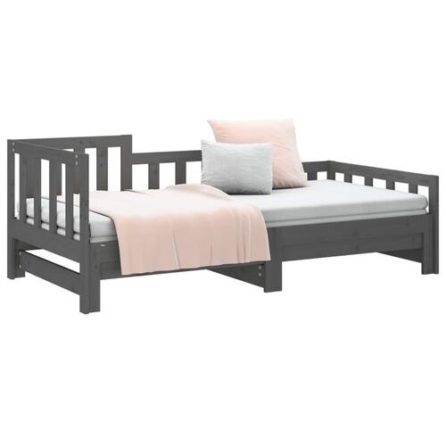 Daybed med udtræk 2x(80x200) cm massivt fyrretræ grå