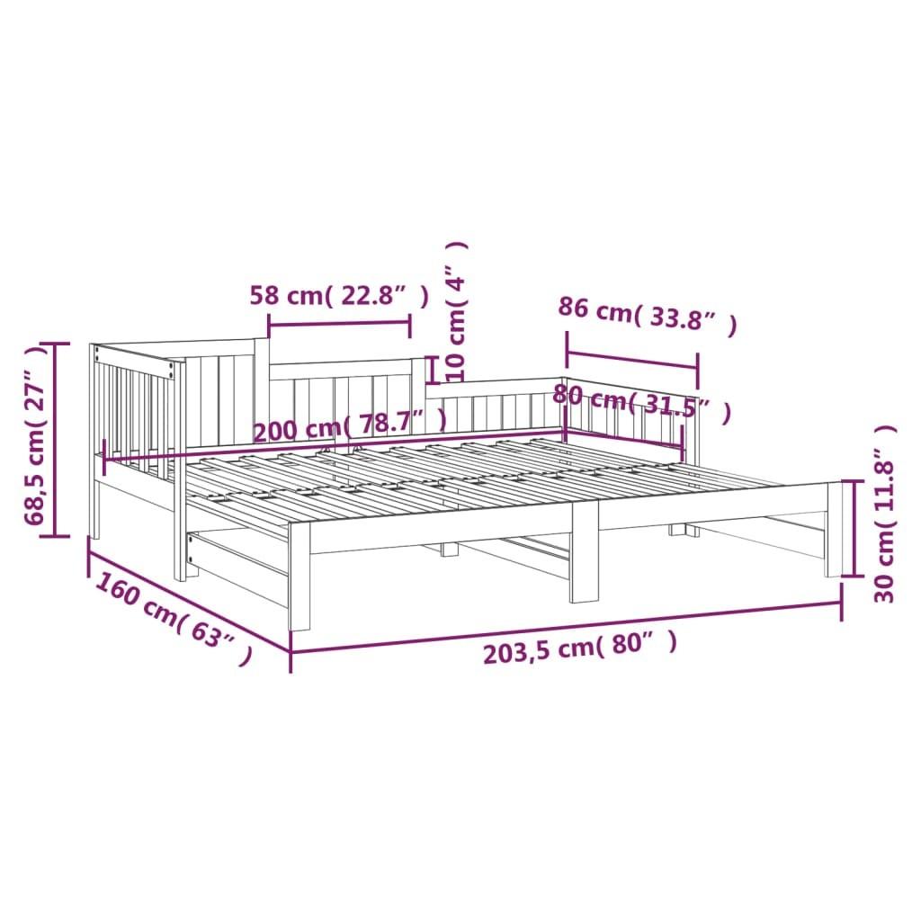Daybed med udtræk 2x(80x200) cm massivt fyrretræ grå
