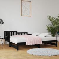 Daybed med udtræk 2x(80x200) cm massivt fyrretræ sort