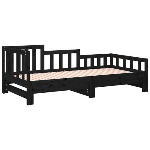 Daybed med udtræk 2x(80x200) cm massivt fyrretræ sort