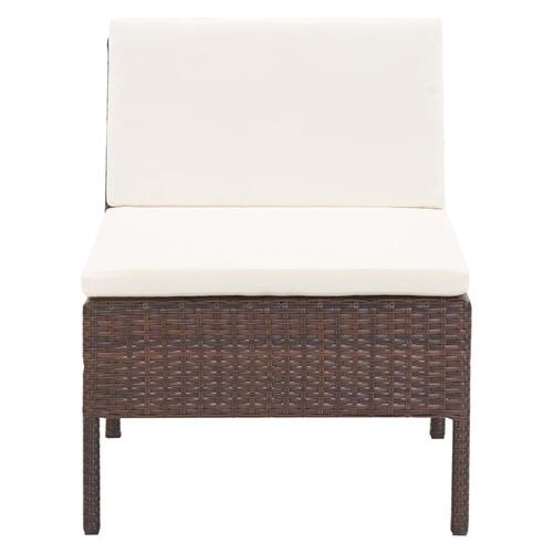 Haveloungesæt 6 dele med hynder polyrattan brun