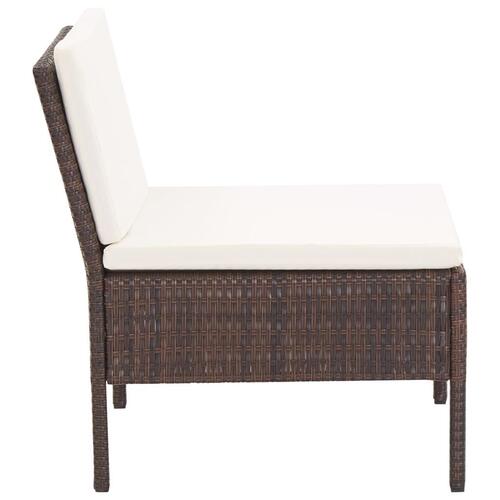 Haveloungesæt 5 dele med hynder polyrattan brun