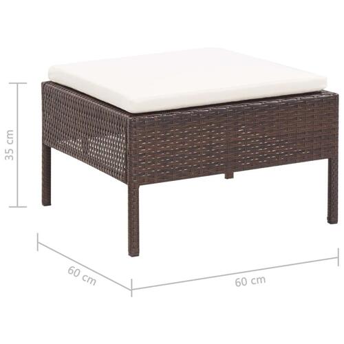 Haveloungesæt 5 dele med hynder polyrattan brun