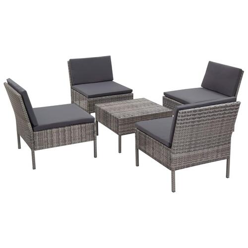Havesofasæt 5 dele med hynder polyrattan grå