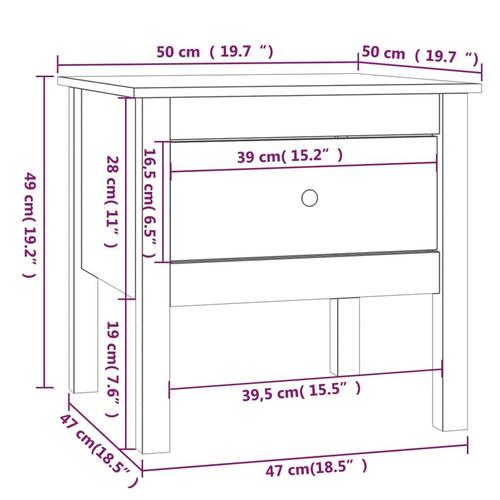 Sidebord 50x50x49 cm massivt fyrretræ sort