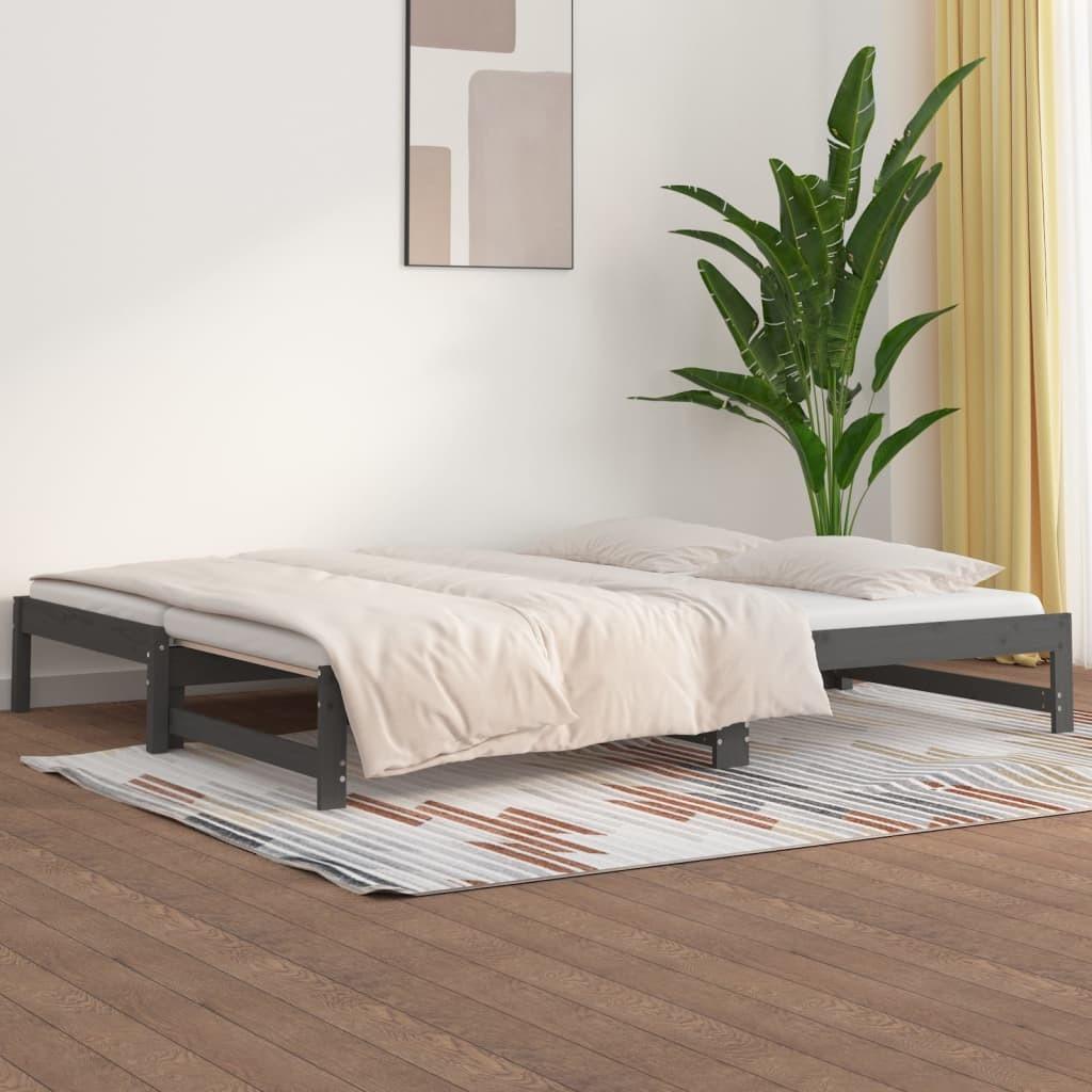Daybed med udtræk 2x(90x200) cm massivt fyrretræ grå