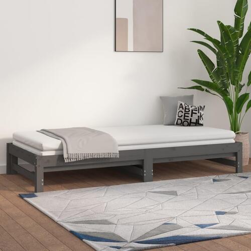 Daybed med udtræk 2x(90x200) cm massivt fyrretræ grå
