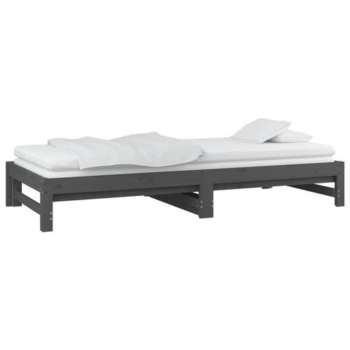 Daybed med udtræk 2x(90x200) cm massivt fyrretræ grå