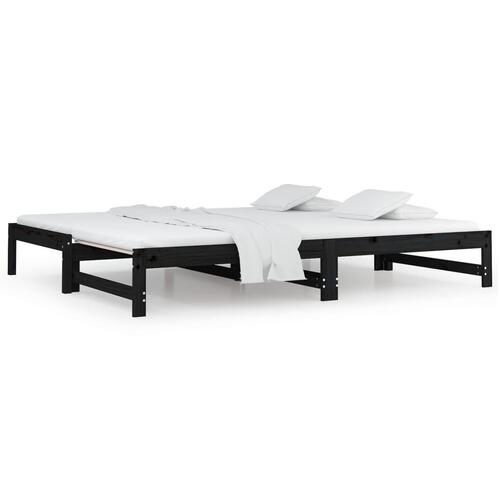 Daybed med udtræk 2x(90x200) cm massivt fyrretræ sort