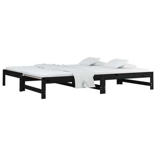 Daybed med udtræk 2x(90x200) cm massivt fyrretræ sort