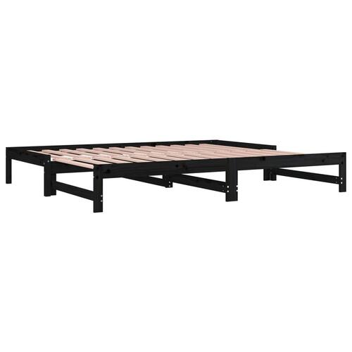 Daybed med udtræk 2x(90x200) cm massivt fyrretræ sort
