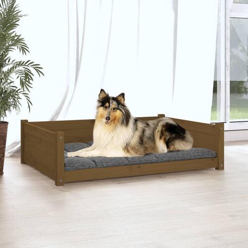Hundeseng 95,5x65,5x28 cm massivt fyrretræ gyldenbrun