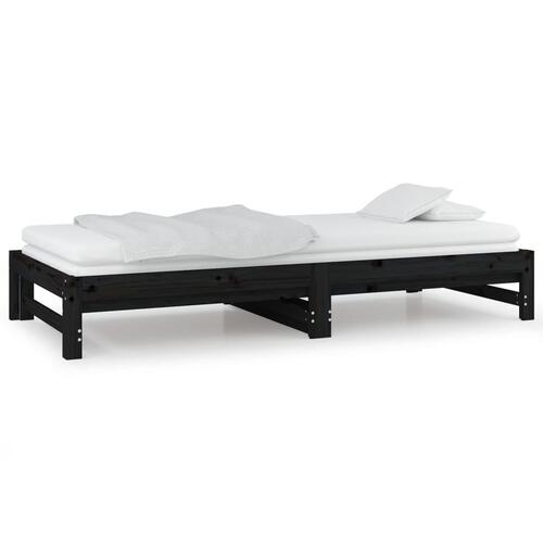 Daybed med udtræk 2x(80x200) cm massivt fyrretræ sort
