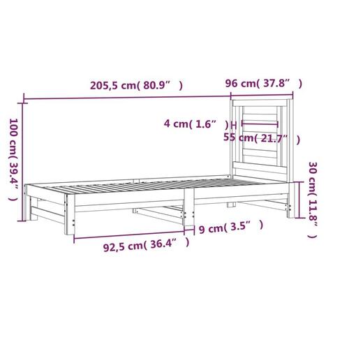 Daybed med udtræk 2x(90x200) cm massivt fyrretræ grå