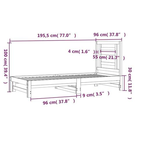 Daybed med udtræk 2x(90x190) cm massivt fyrretræ grå