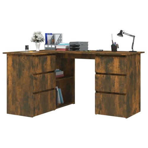 Skrivebord 145x100x76 cm konstrueret træ røget egetræsfinish