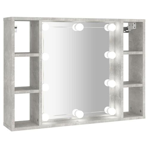 Spejlskab med LED-lys 76x15x55 cm betongrå