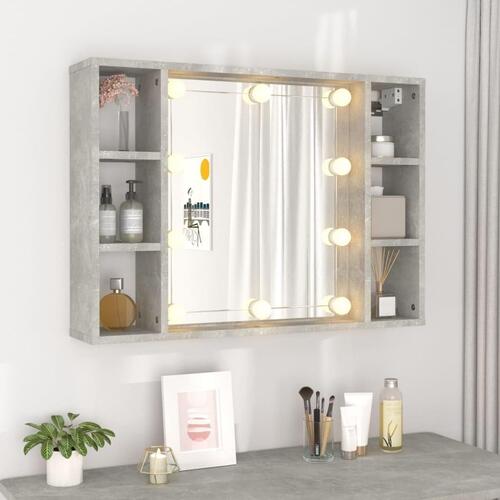 Spejlskab med LED-lys 76x15x55 cm betongrå