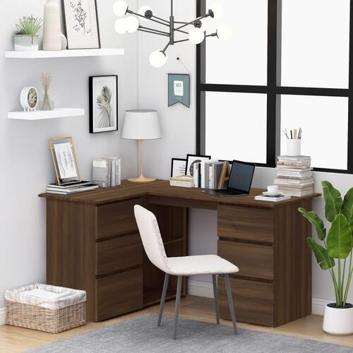 Skrivebord 145x100x76 cm konstrueret træ brun egetræ