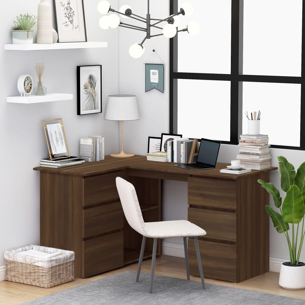 Skrivebord 145x100x76 cm konstrueret træ brun egetræ