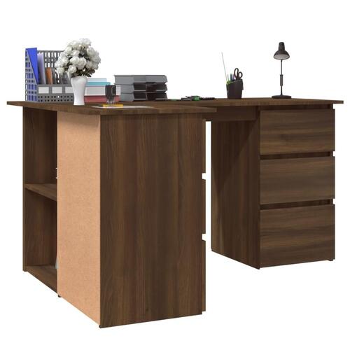 Skrivebord 145x100x76 cm konstrueret træ brun egetræ