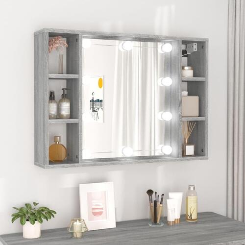 Spejlskab med LED-lys 76x15x55 cm grå sonoma-eg