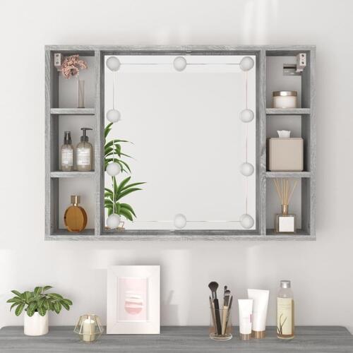 Spejlskab med LED-lys 76x15x55 cm grå sonoma-eg