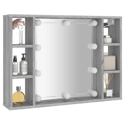 Spejlskab med LED-lys 76x15x55 cm grå sonoma-eg