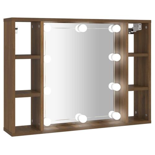 Spejlskab med LED-lys 76x15x55 cm brun egetræsfarve