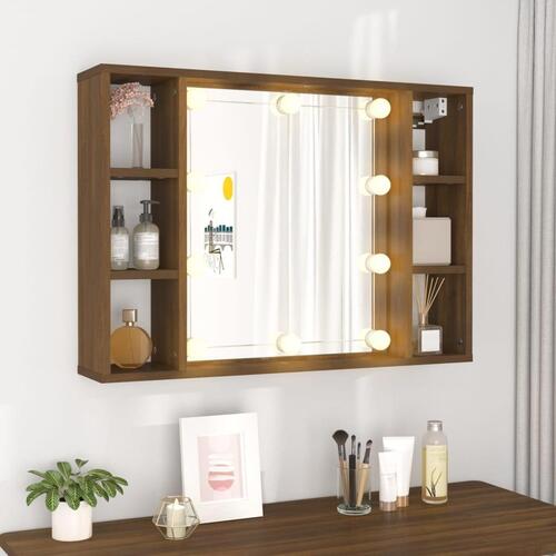 Spejlskab med LED-lys 76x15x55 cm brun egetræsfarve