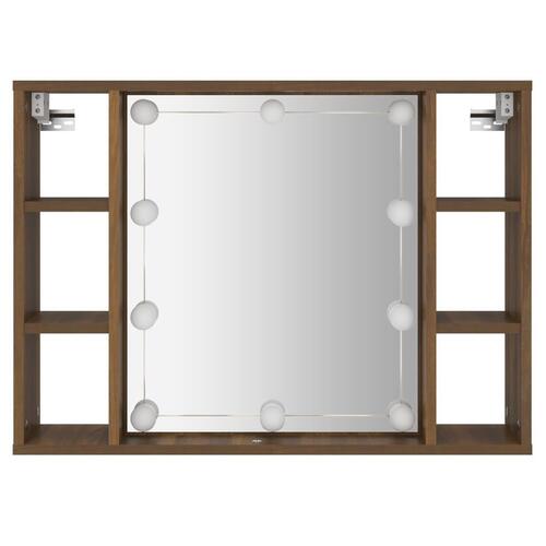 Spejlskab med LED-lys 76x15x55 cm brun egetræsfarve