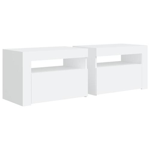 Sengeborde med LED-lys 2 stk. 60x35x40 cm hvid