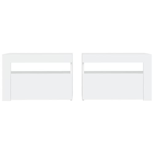 Sengeborde med LED-lys 2 stk. 60x35x40 cm hvid