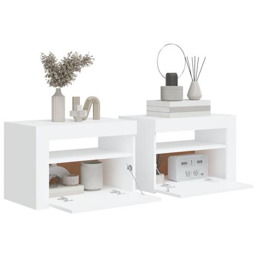Sengeborde med LED-lys 2 stk. 60x35x40 cm hvid