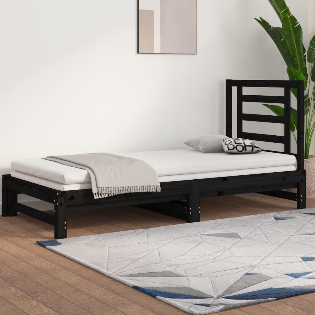 Daybed med udtræk 2x(90x190) cm massivt fyrretræ sort