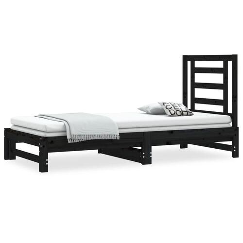 Daybed med udtræk 2x(90x190) cm massivt fyrretræ sort
