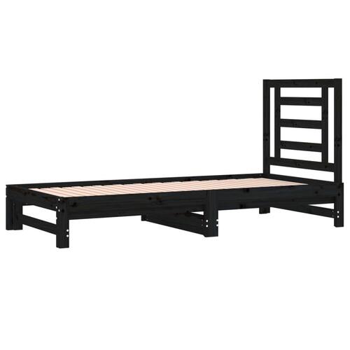 Daybed med udtræk 2x(90x190) cm massivt fyrretræ sort