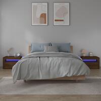 Sengeborde med LED-lys 2 stk. 60x35x40 cm brun eg