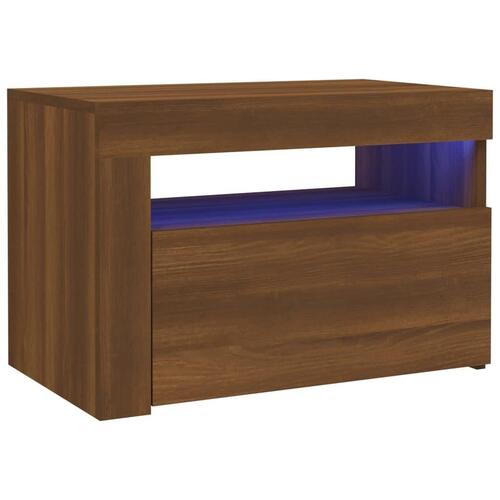 Sengeborde med LED-lys 2 stk. 60x35x40 cm brun eg