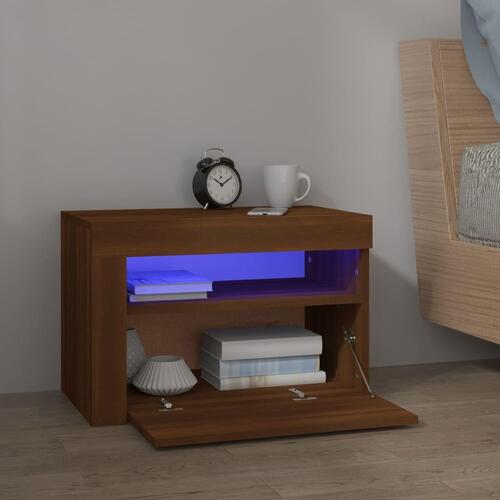 Sengeborde med LED-lys 2 stk. 60x35x40 cm brun eg
