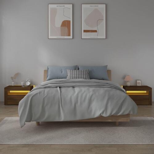 Sengeborde med LED-lys 2 stk. 60x35x40 cm brun eg