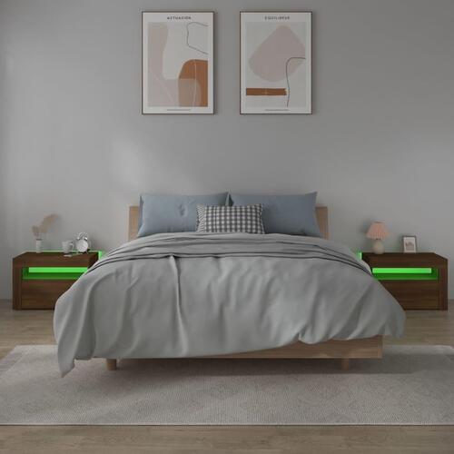 Sengeborde med LED-lys 2 stk. 60x35x40 cm brun eg