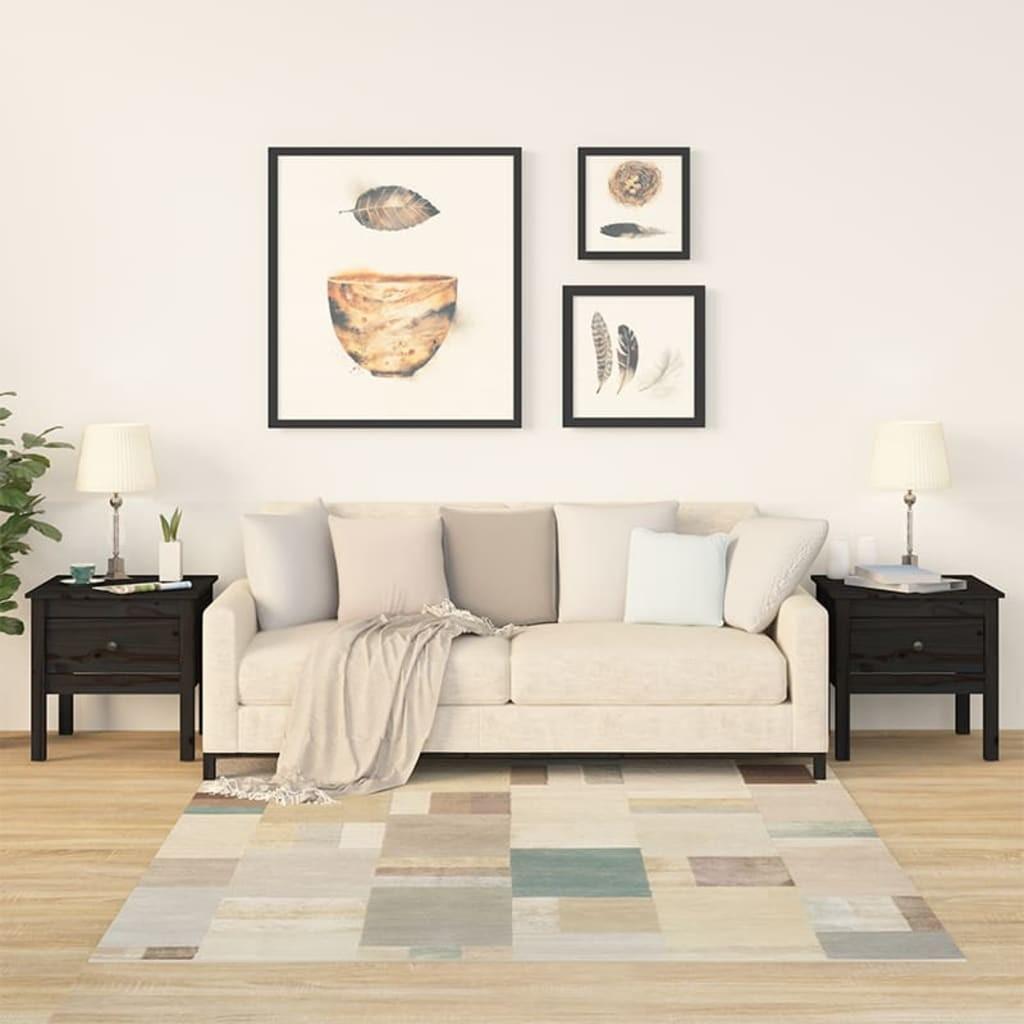 Sideborde 2 stk. 50x50x49 cm massivt fyrretræ sort