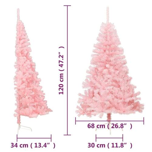 Kunstigt halvt juletræ med juletræsfod 120 cm PVC pink